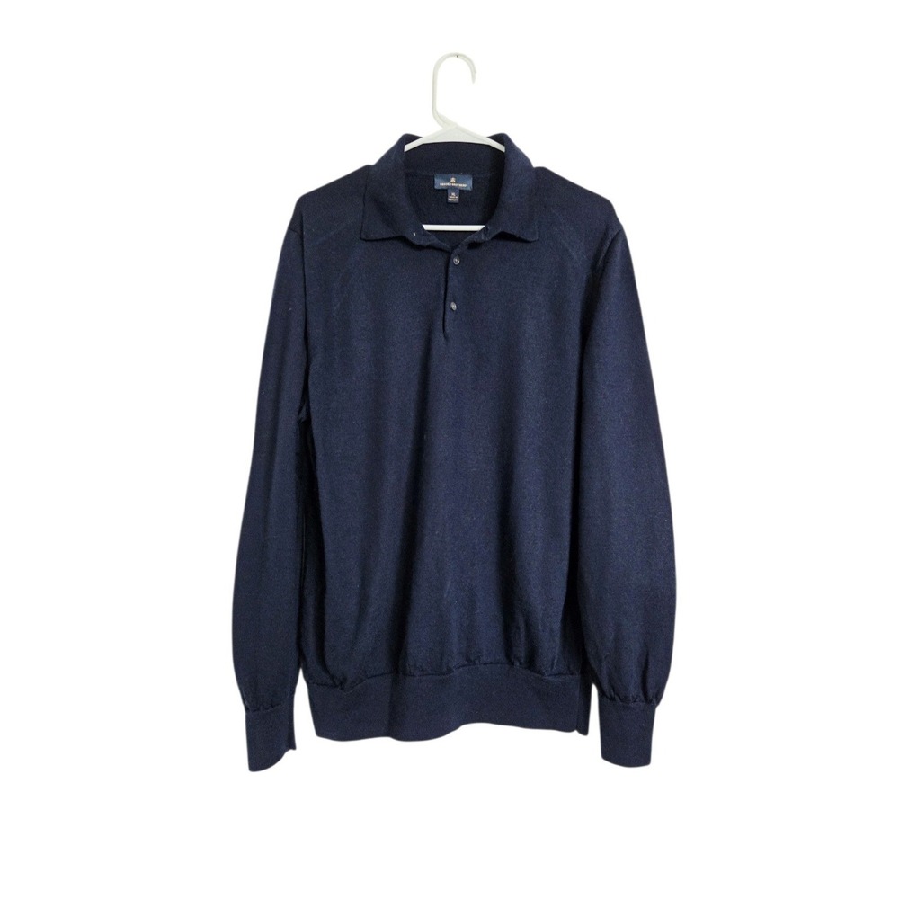 Brooks Brothers Merino Wool Mens Navy Polo Sweater XL Knit Preppy Old Money Golf